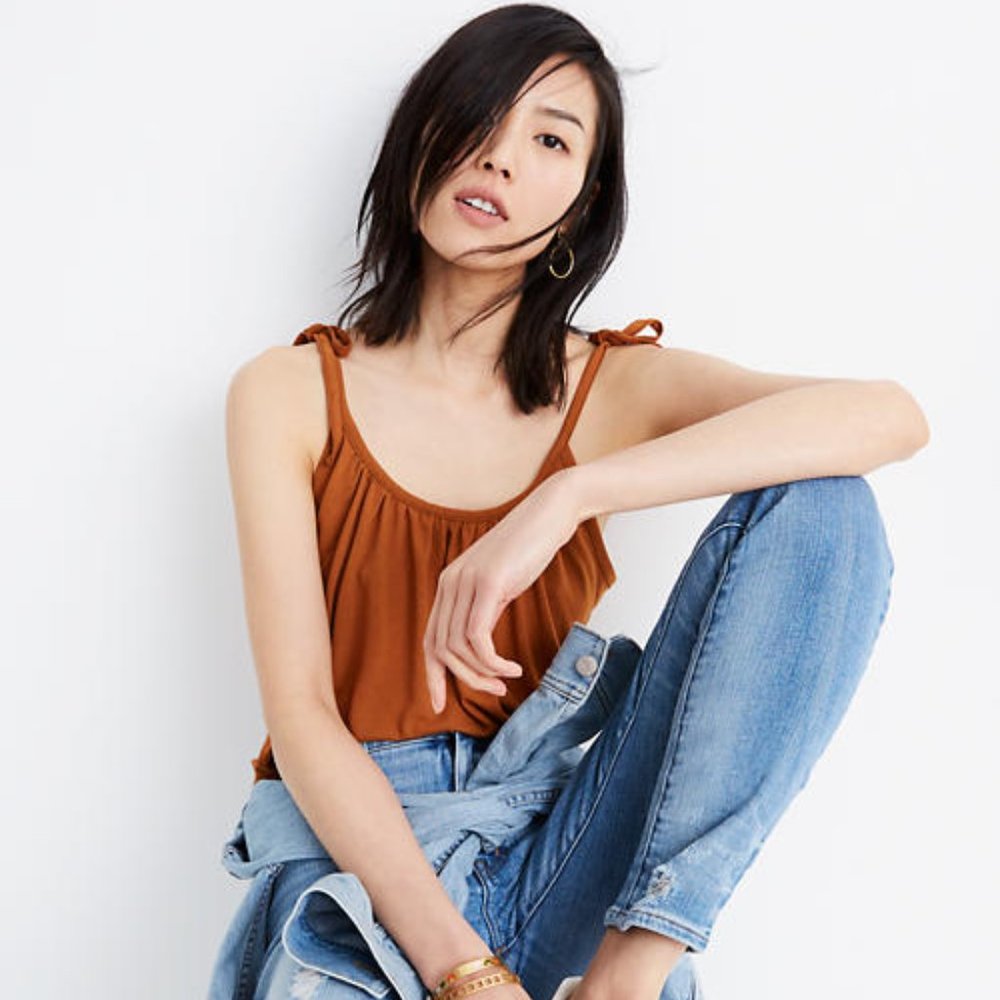 NWT Madewell Gathered Neck Tank in Burnt Sienna